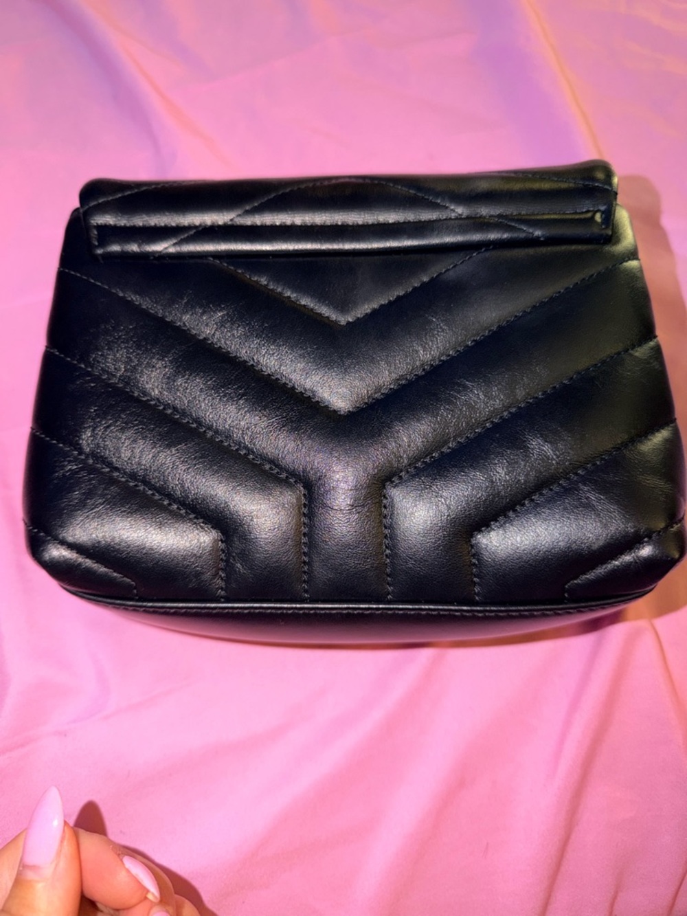 Authentic Saint Laurent Toy Lou Lou Quilted Black Chevron Leather Shoulder Bag - Picture 3 of 6